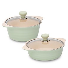 OSLO IH爐適用Herb系列鍋具 2入, 雙耳湯鍋20cm+雙耳淺湯鍋22cm, 混色