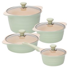 OSLO IH爐適用Herb系列鍋具 4入, 單柄湯鍋18cm+雙耳湯鍋20cm+雙耳淺湯鍋22cm+雙耳深湯鍋26cm, 混色