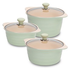 Dream Chef IH爐適用Herb系列陶瓷鍋具3件組, 混色, 雙耳鍋 20cm+雙耳鍋 24cm+燉鍋 26cm