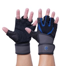 하빈져 트레이닝 손목보호대겸용 리스트랩 헬스 장갑 양손세트, 블랙 + 블루, 1세트