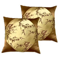 J&N 梅花傳藝抱枕套裝 聚酯纖維 2入, 金色