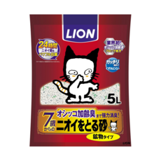 LION 獅王 台灣公司貨 24小時強效除臭礦砂 加強版 7歲以上熟齡貓, 5L, 1包