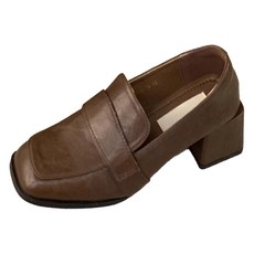 베이직스텝 여성용 스퀘어 클래식 단정 미들 굽 로퍼 5cm EC012