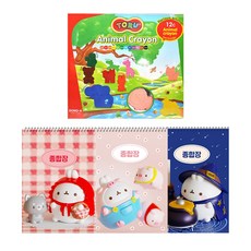 DONG-A TORU 動物蠟筆 + Molang 厚實綜合練習簿 3入組, 12色(蠟筆), 隨機出貨(綜合練習簿), 1套