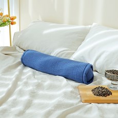 Begozani 純棉條紋絎縫蕎麥頸枕, 水洗海軍藍, 1個