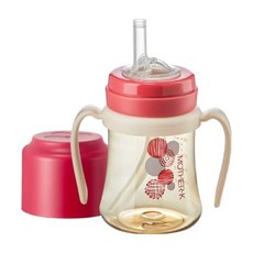 MOTHER-K 頂級PPSU學飲吸吸杯 200ml 不含BPA 超柔軟液態矽膠吸管 適用多種消毒方式, 石榴紅, 1個