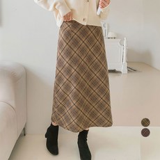 afinar 女款蜜桃絨法蘭絨格紋半鬆緊帶長裙