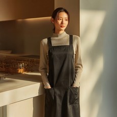 야무진 주방 카페 미용 롱 앞치마, 검정, 1개