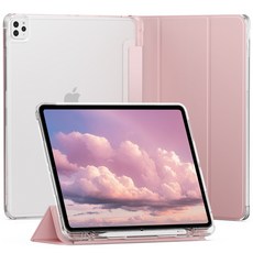 SINJIMORU 透明附Apple Pencil收納槽平板保護殼, 粉沙色, 1個