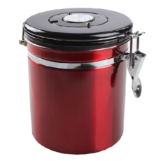 304不鏽鋼咖啡豆密封罐 單向排氣閥真空密封儲物保鮮罐, 烈焰紅, 1個