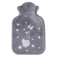 卡通造型熱水熱敷暖手袋 灰色櫻花 3150ml, 1組