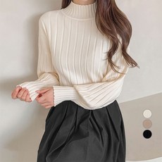 afinar 女款泡泡袖半高領羅紋針織毛衣