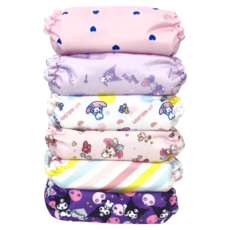Mama Koala Sanrio AWJ2.0 口袋式布尿布 庫洛米&美樂蒂款 無尿墊 粉色 + 紫色 + 白色印花圖案 3.5~18kg, 0~36個月, 6片