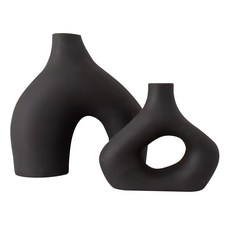 快豹 Bay現代陶瓷花瓶2件組, 黑色