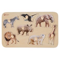 Classic WORLD 客來喜 經典木玩 木製手抓板 野生動物 3744, 1組