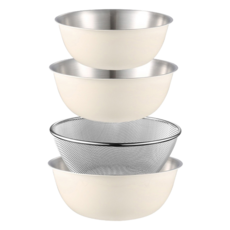 沐慕家居 廚房刻度料理碗料理盆4件組 (19/22/24/濾網各一), 1組