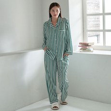 글램공감 커플용 티포니 카라형 긴팔 스트라이프 잠옷 상하의 세트