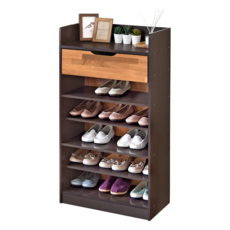 HOPMA 合馬家具 艾爾一掀門鞋櫃 台灣製造 大容量收納 黑胡桃配拼版柚木 DIY組裝, 7層