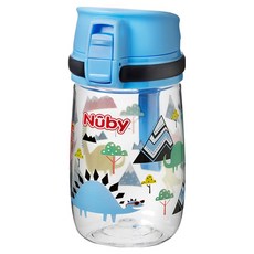 Nuby Thirsty Kids系列 彈蓋式透明水壺 18個月以上, 300ml, 1個, 藍色恐龍