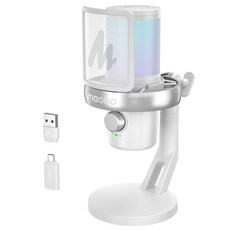 마오노 DM40 Pro 무선 AI 음성변조 원터치 노이즈캔슬링 음소거 콘덴서 게이밍 방송용 스트리밍 보컬용 탁상형 마이크, 화이트