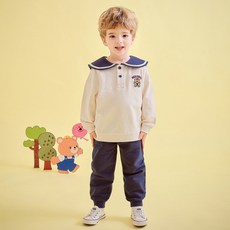 milkmile 童款小熊刺繡水手領長袖上衣+長褲套裝