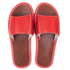 頭層牛皮軟底室內拖鞋 LS01, 大紅色, 1雙