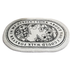 KUIBAO 快豹生活 北歐簡約浴室橢圓吸水地毯, 黑邊花花朵朵 黑白色, 1個