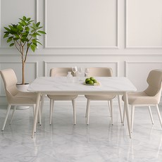 코지라움 화이트에디션 포세린 통 세라믹 식탁세트 4인용 테이블 1400 + 의자 방문설치, 화이트마블무광, 일반의자 4