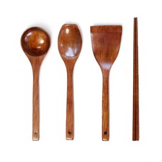 Kivoli 漆木料理工具4件組, 單一顏色, 湯勺 + 炒匙 + 鍋鏟 + 油炸筷, 1套