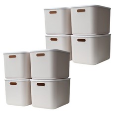 Gagyoo現代圓角收納箱, 象牙色 + 白色，大號(37 x 26 x 24 cm）, 8個