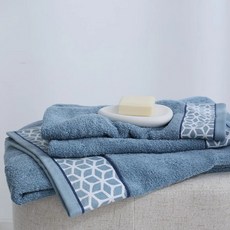 Mundotextil 葡萄牙 水立方系列 浴巾 - 480GSM 純棉毛巾 柔軟吸水, 銀河藍, 1組