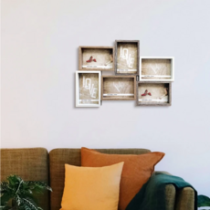 立體木紋撞色相框, 白咖色, 6件, 約46X31 CM