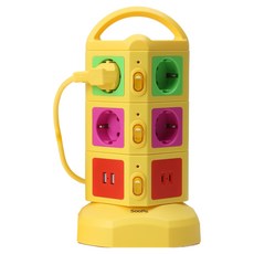 SooPii 設計款高容量 4000W USB塔式安全延長線 鮮豔色彩版 10孔, 1個, 黃色, 2m