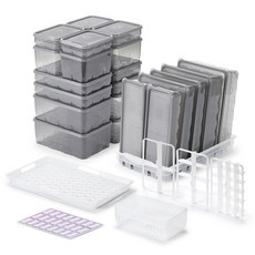 Thx Soyoon 冷凍庫專用密封容器29件組, 1套, 密封容器 22p + 瀝水籃 2種 + 隔板 3種 + 托盤 + 標籤貼紙 4p