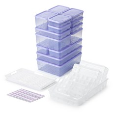 Thx Soyoon 冷凍庫專用密封容器 22件組 酷涼薰衣草 容器14件+瀝水籃(大)+瀝水籃(中)2件+隔板3種+託盤+標籤貼紙, 1套, 22個