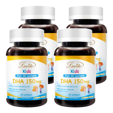 Lovita 兒童魚油DHA 150mg 軟膠囊，迷你尺寸，不含人工色素和香料，30顆/30天份, 15g, 4罐