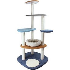고양이 뚱이 레인보우 5단 라운지 수직 스크래쳐 캣타워 129 + 쿠션 세트, 블루 + 베이지(캣타워), 1세트