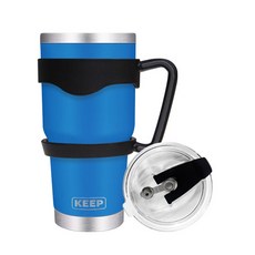 4YOU Keep大容量不鏽鋼保溫杯+密封吸管蓋+矽膠防滑手握組, 藍色, 900ml, 1組