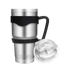 KEEP CAMPING 大容量不鏽鋼保溫杯+開放型吸管蓋+雙環把手組, 銀色, 900ml, 1組