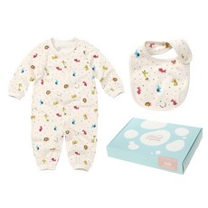 withorganic 長袖印花連身服+印花圍兜+包裝盒 粉紅色