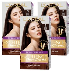 로레알파리 엑셀랑스 듀오크림 나눠쓰는 새치염색 염모제, 3 블랙브라운, 3개