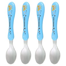 Green Bell 綠貝 鄉村熊兒童湯匙 4支, 304不鏽鋼材質, 耐熱100度, 14 x 2.7cm, 藍色, 1組