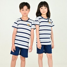 Kids Line 孩童條紋印花短袖睡衣+短褲套裝