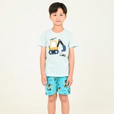Kids Line 男童挖土機印花短袖T恤+5分短褲套裝