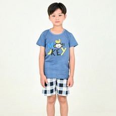 Kids Line 男童猴子香蕉印花短袖睡衣+5分格紋短褲套裝