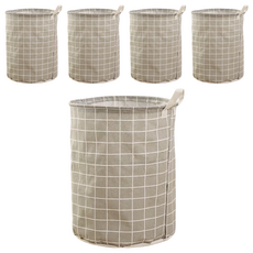 棉麻兒童收納籃 內層防水面料, 42 x 30cm, 灰格子款, 5個