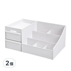 無印風化妝品桌面抽屜式收納盒, 大容量收納，節省空間，隱形把手設計，分隔分區設計, 白色, 2個