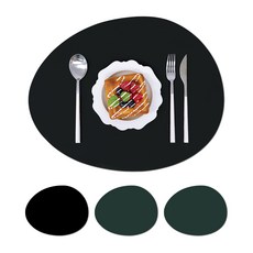 K쾌청 Another 皮革餐墊 蛋形 Uovo, 黑色 + 綠色, 30.3 x 43 cm, 4個