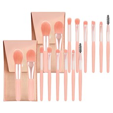 Simple Line 便攜式迷你化妝刷8件組 + 收納包套組, 粉色的, 2組