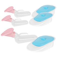 女用新型尿壺+新型便盆組, 透明 粉紅色(尿壺)+白色 藍色(便盆), 3組